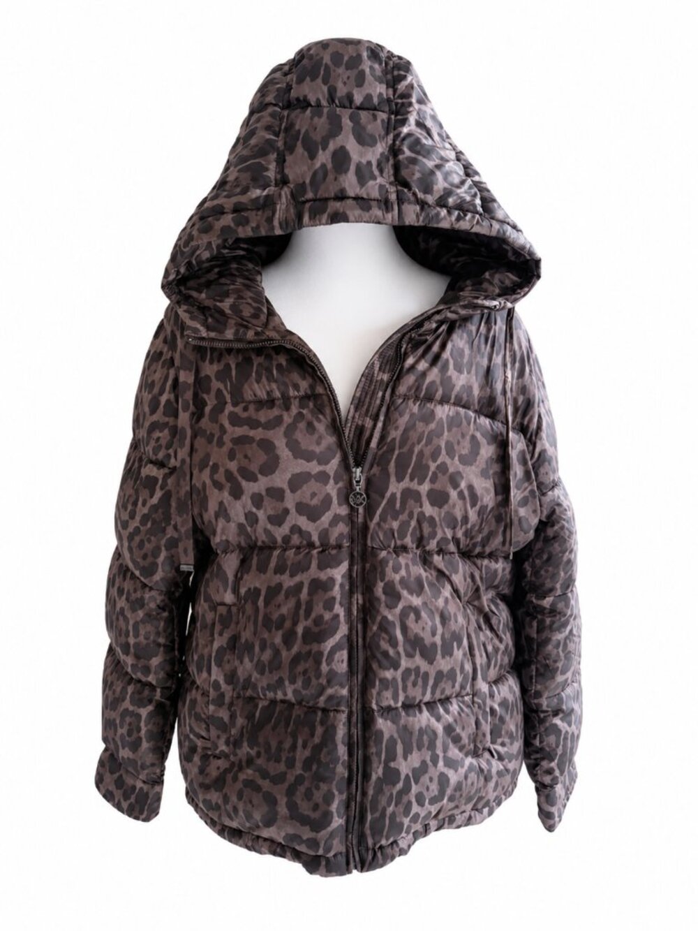 Michael Kors Leopard Print Oversized Puffer Coat NWT Women's Large Hooded